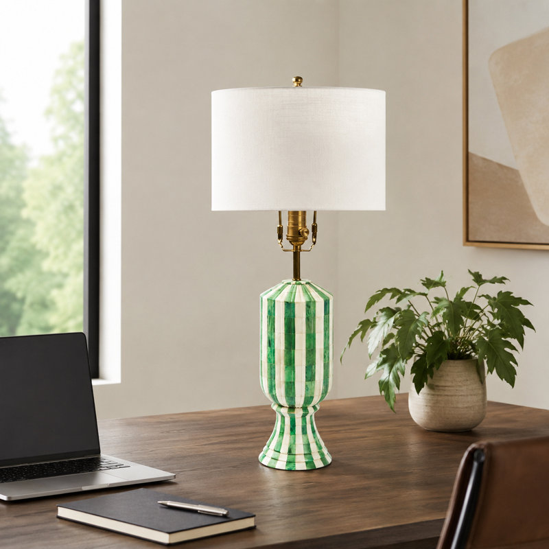 Handcrafted Eterna Bone Inlay Green Decorative Lamp Base