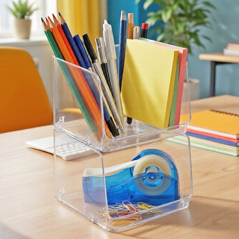 Azar Displays Small Clear Stackable Bin, 2-pack
