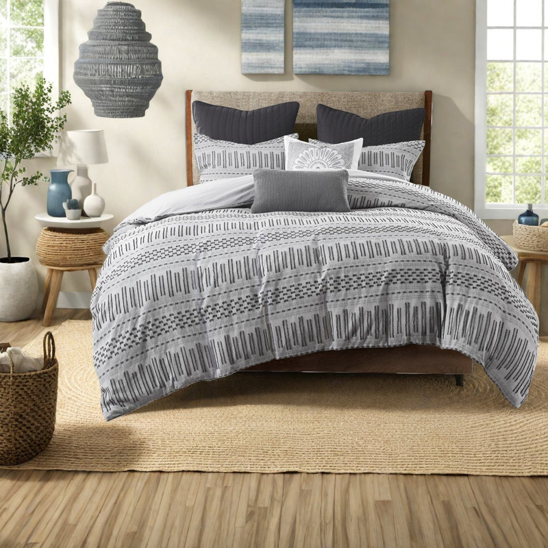 Ensemble de literie en coton Modern Farmhouse, housse de couette en jacquard très grand californien