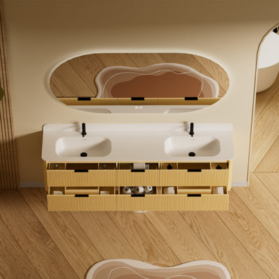 84" Wall-mounted Bathroom Vanity With Double Sink, Solid Wood Floating Vanity With Acrylic Top And Drawers