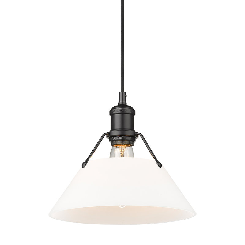 Luminaire suspendu conique à 1 lumière Weatherford, Noir mat, H 130 po x l 10 po x P 10 po, Verre opale