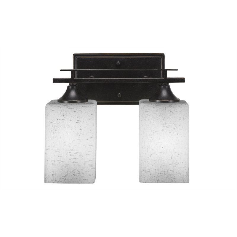 Uptowne 2 Light Bath Bar Shown In Dark Granite Finish With 4" Square Clear Bubble Glass, Clear Bubble