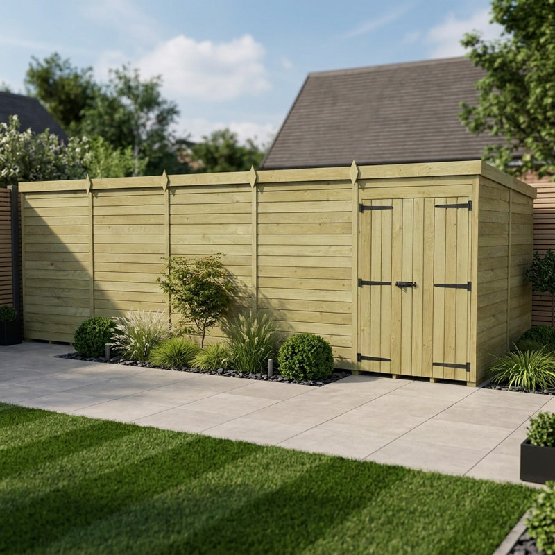 Total Sheds 20ft x 7ft Pent Garden Shed - Double Door - No Windows - Pressure Treated Timber - UK Manufactured
