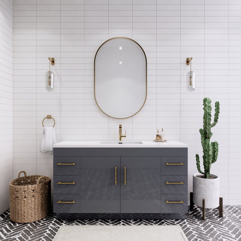 Spring 60" Single Sink Bathroom Vanity, Gloss Gray