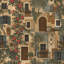 Papier peint façades de pierres méditerranéennes Roses et volets-1680060007