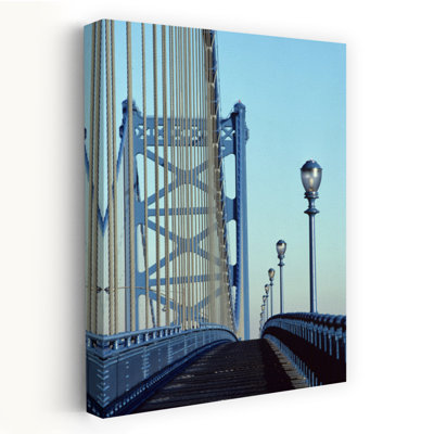Empty Walkway On Benjamin Franklin Bridge Built In 1923 Over Delaware River Philadelphia Pennsylvania Usa Classic Dramatic Retro City Wall Art