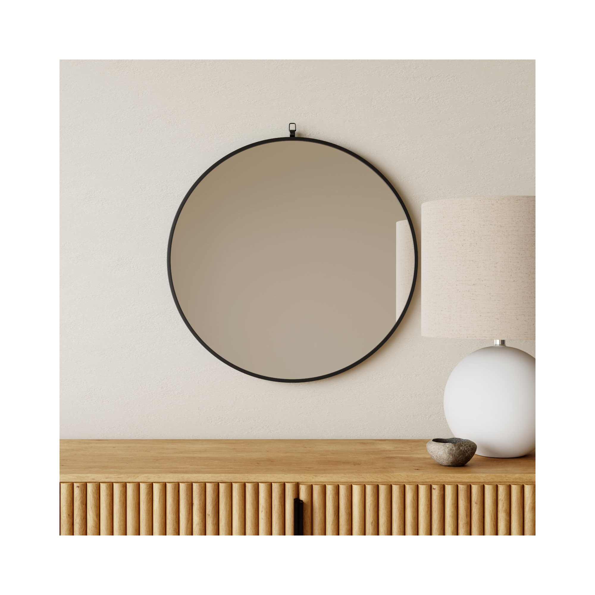 Cassie Metal/Manufactured Wood Round Wall Mirror, 36" x 36" , Black