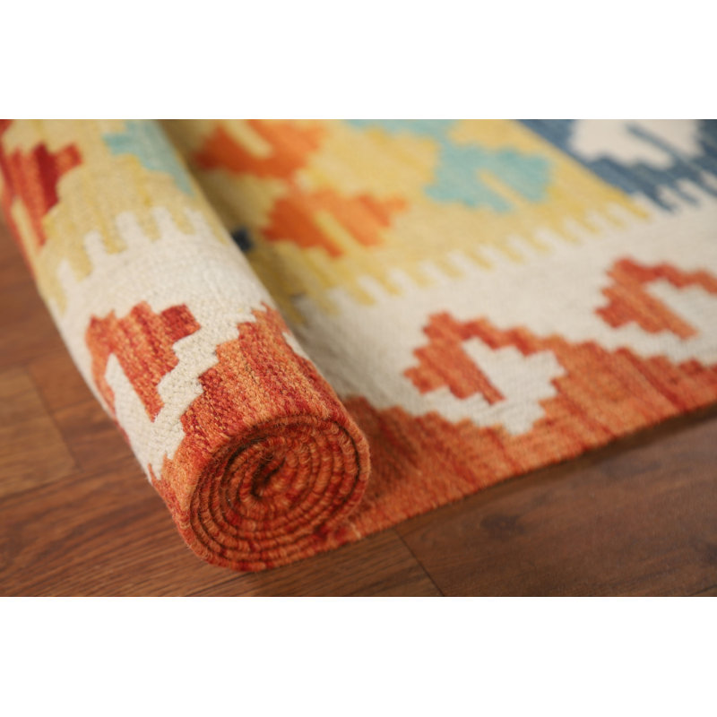 Tapis multicolore en laine Kilim 7 x 7