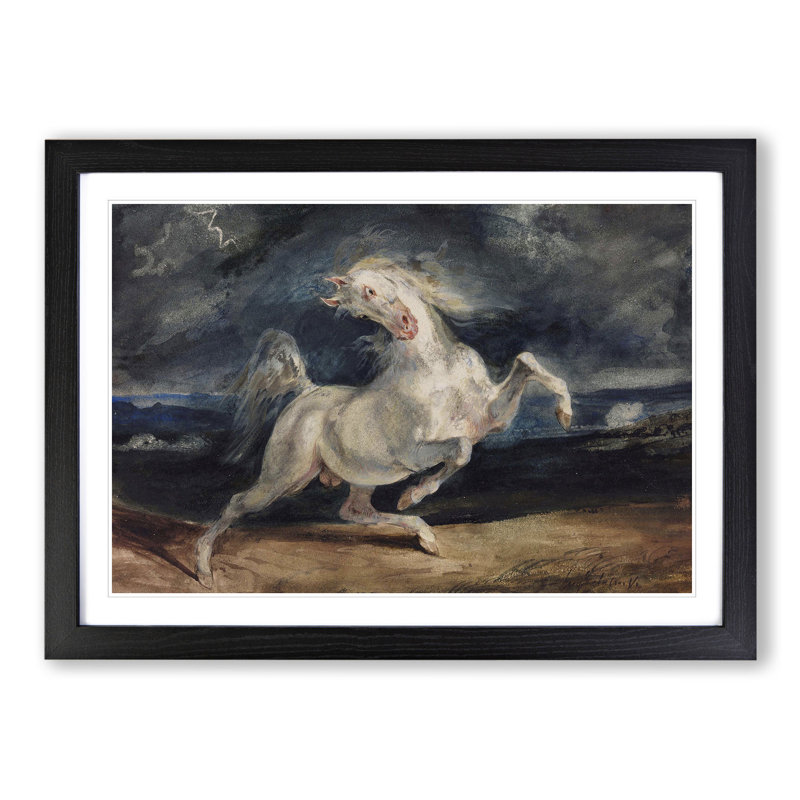 Frightened Horse by Eugene Delacroix - Framed Print, 27cm H x 36cm W x 2cm D, Black Framed