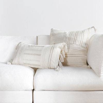 Apana Linen Embroidered Throw Pillow Set, Beige