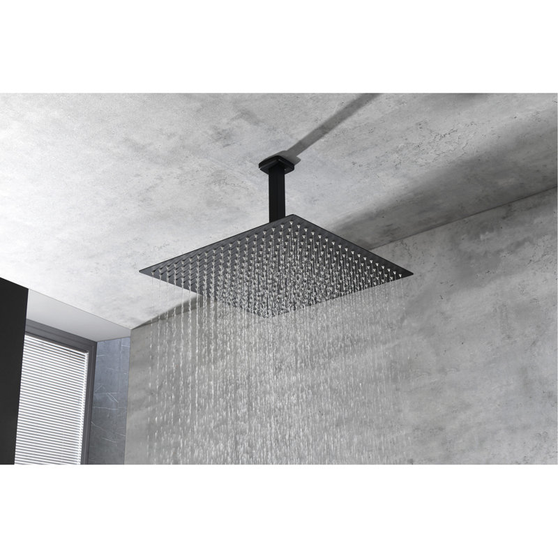 Ceiling Mounted Shower - 16" Head, Handheld, Brass Construction With Handheld And Head, Matte Black