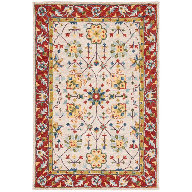 Tapis 386 Argonaut Micro-Loop en ivoire / rouge, Rectangle de 5 pi x 8 pi