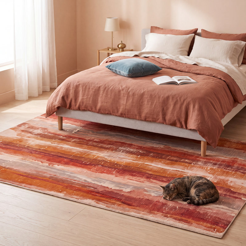 Tapis Flint2 moderne à l'aquarelle abstraite orange, rouge et crème, lavable en machine, antidérapant, à poils courts, pour l'intérieur et l'extérieur, adapté aux animaux domestiques, idéal pour le salon, la chambre, la salle à manger, l'entrée, le corridor ou le bureau.