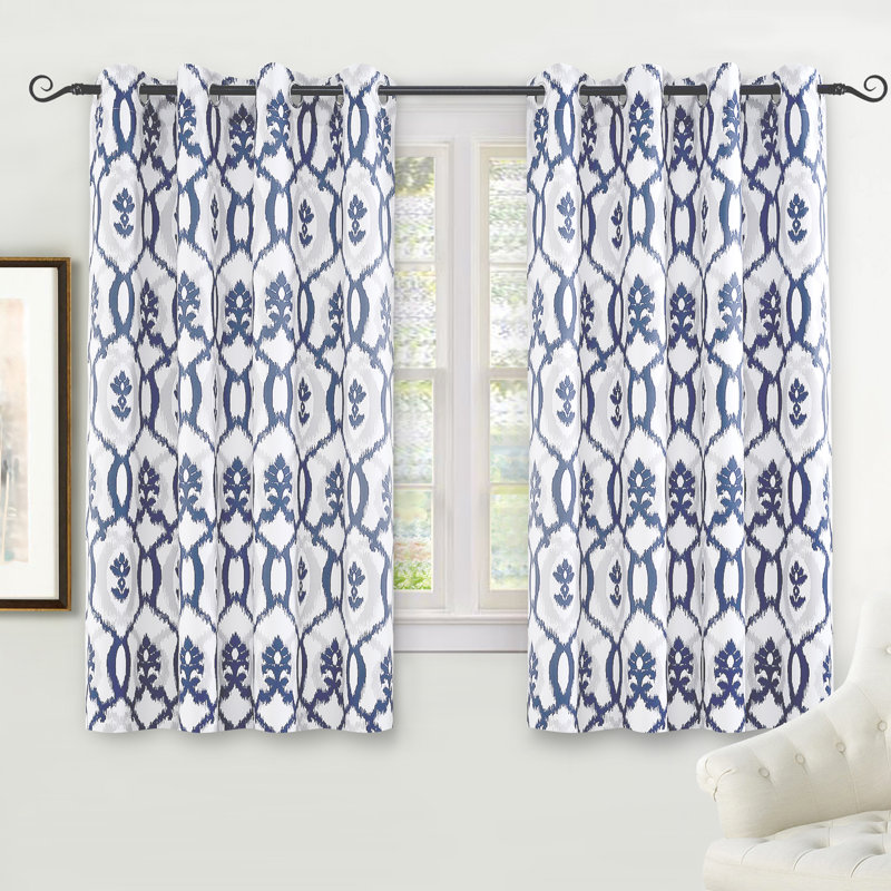 Ikat Room Darkening Curtain Pair, 52" W x 54" L, Navy