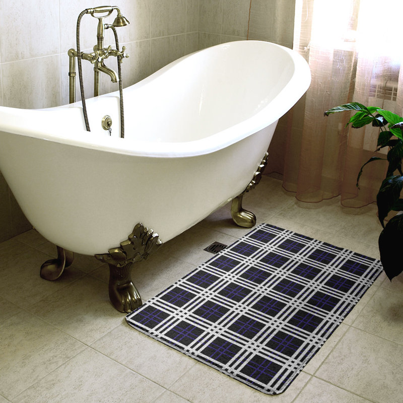 Memory Foam Non-Slip Bath Rug, 17" W x 24" L, Black/White 3