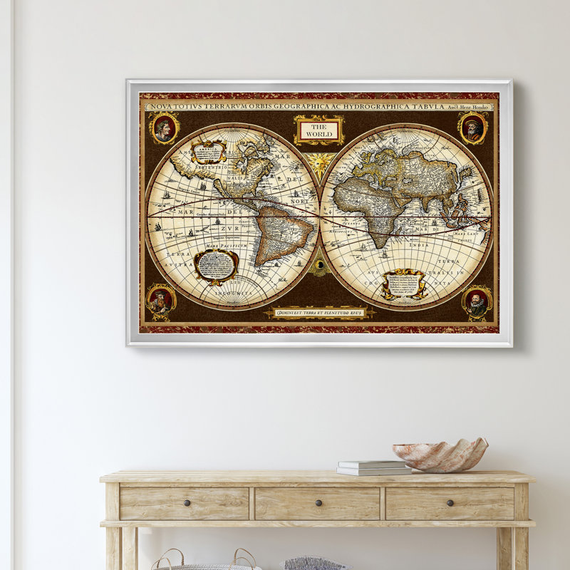 Carte du monde décorative - reproduction de cadre photo sur toile, Argent, H 30,5 po x l 42,5 po x P 1,5 po