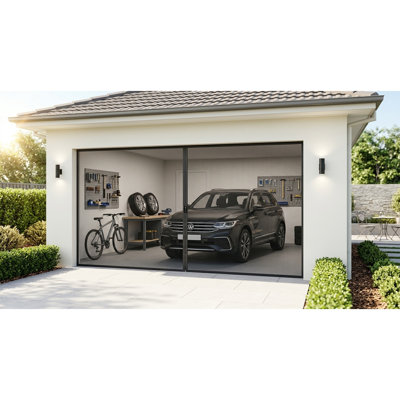 Heavy Duty Magnetic Garage Door Screen Mesh with 6 Roll Up Straps, Fiberglass Net Keeps Bugs Out, 1 Piece