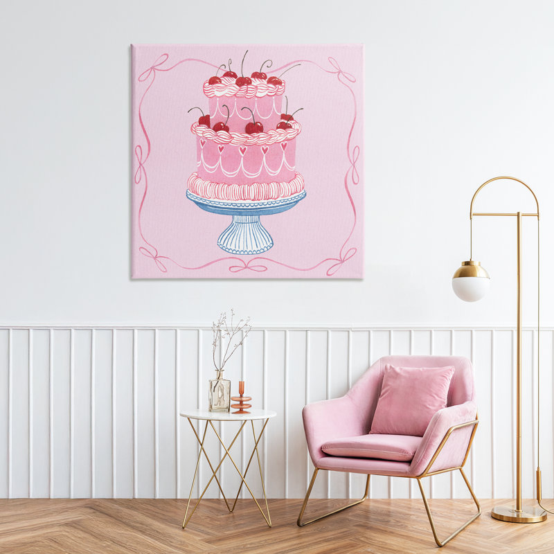 Toile romantique avec gâteau aux cerises roses, design par Grace Popp, H 36 po x l 36 po