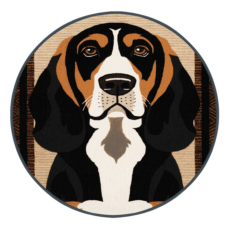 Tapis lavable noir et brun clair pour chiens Coonhound, Rond 6 pi