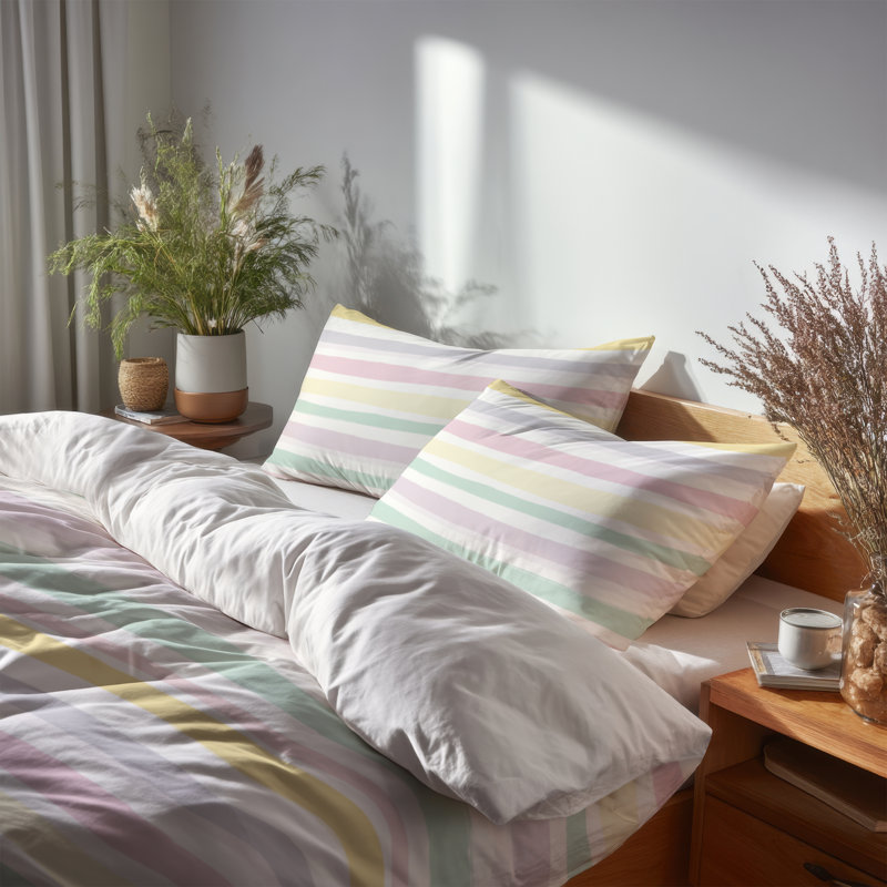 Ensemble de literie et housse de couette à rayures French Summer, Housse de couette très grand et 2 très grandes t