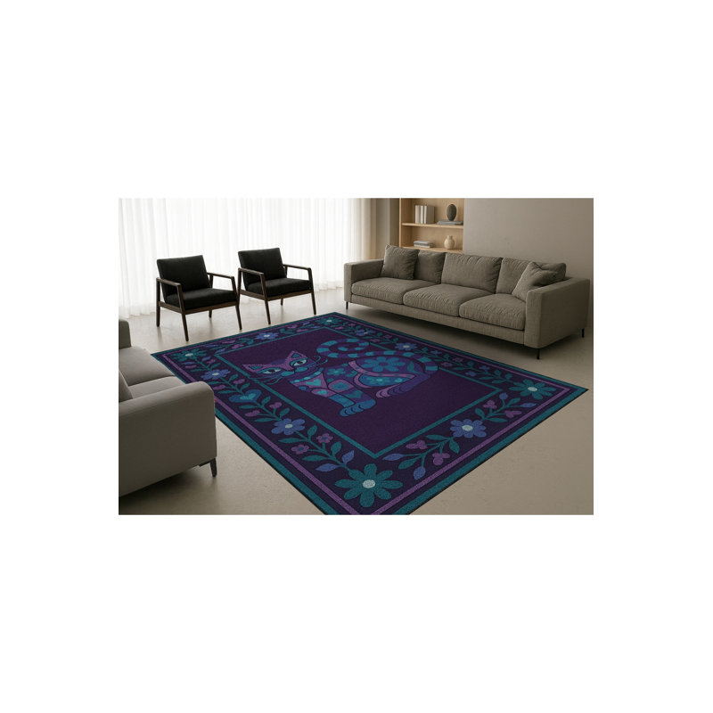 Tapis mauve à motif floral lavable Mosso, 2' x 2'11"