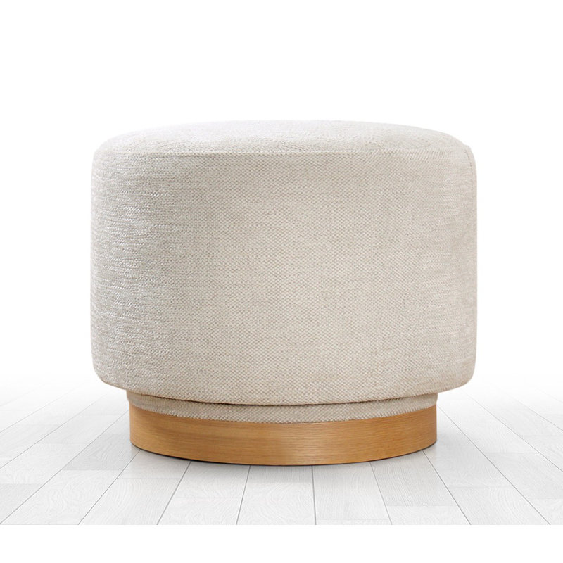 Stylish 360° Rotatable Pouffe, Cream Color, 21.7 x 16.9 x 21.7 inches | 100% Cotton Fabric, Medium Hard Sponge (Approx. 2.4 inches Thick), Durable Oak Wood Legs | Perfect for Living Room, Bedroom, & Modern Decor