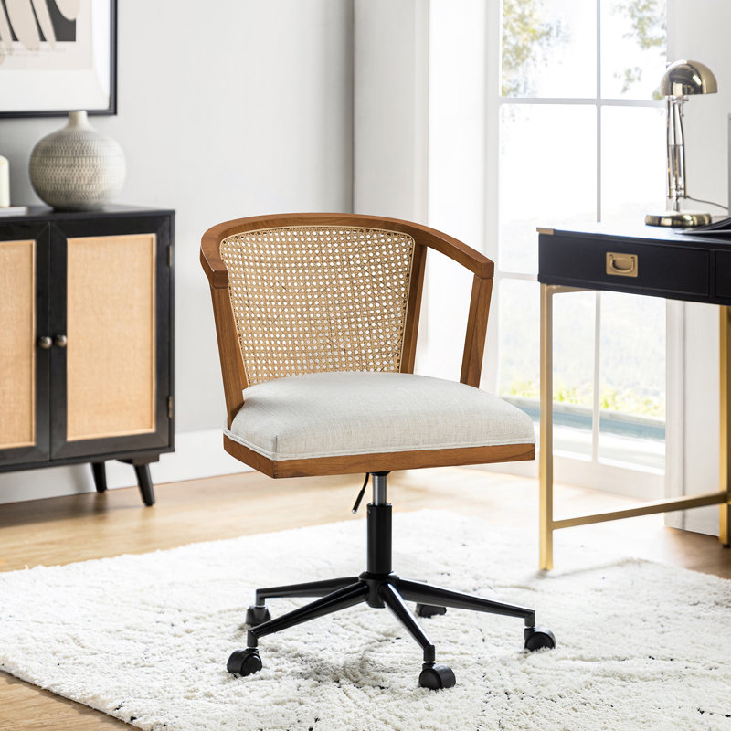 Walnut and Rattan Adjustable Task Chair with Black Metal Legs