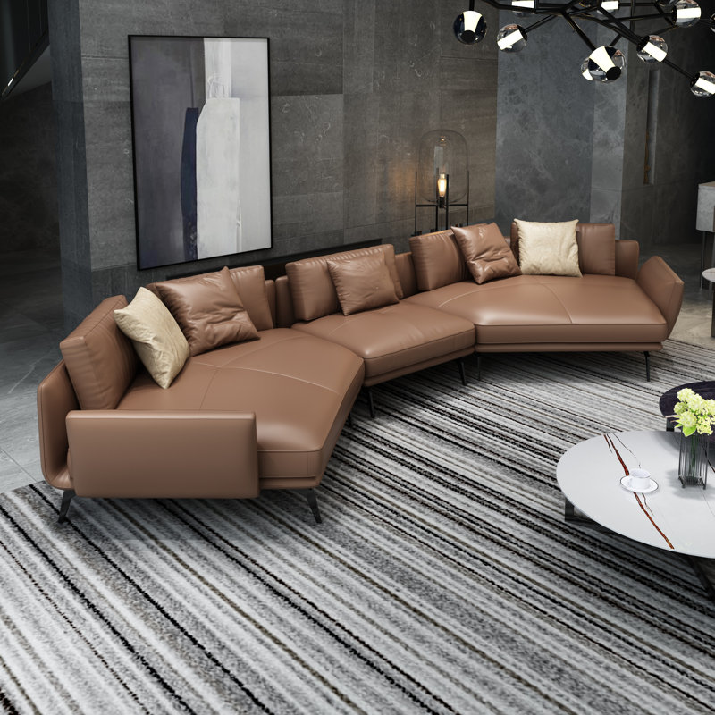 Canapé modulaire Lidio, Cuir véritable brun roux, H 33 po x l 159,5 po x P 53,5 po