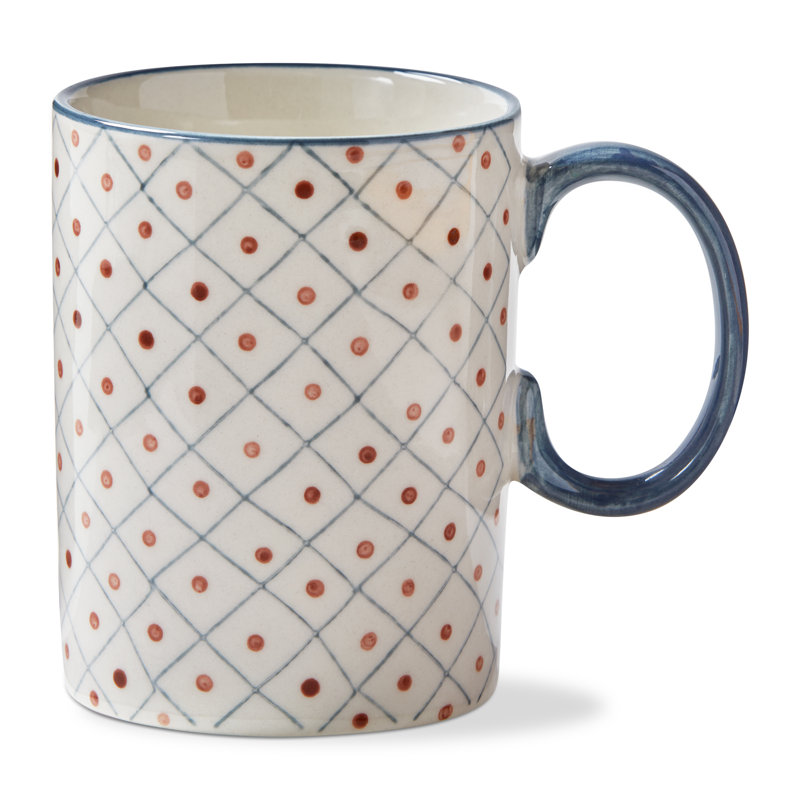Stamped Grid Mug Cream Ceramic Everyday 17 Oz