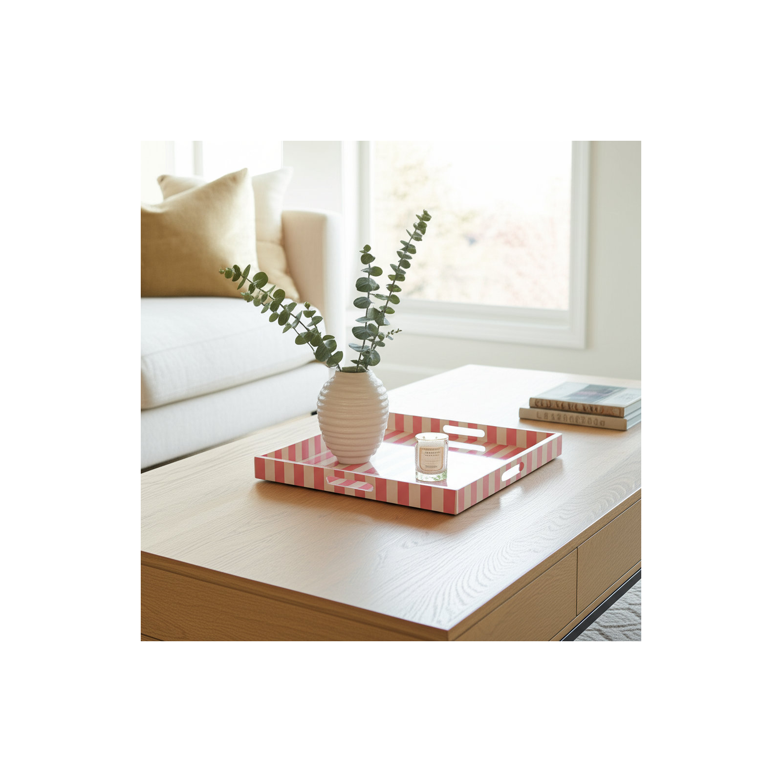 Montauk Stripe Tray , Pink