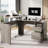 Daymen 55Inch Lift Top L Shaped Desk with Power Outlet, Fluted Computer Desk with File Drawer and shelf , Home Office Desk with Monitor Stand and Cable Management-1926812625