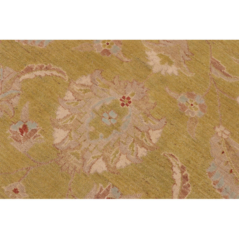Tapis vert / brun en laine noué à la main 9 pi 1 po x 11 pi 11 po Baccio