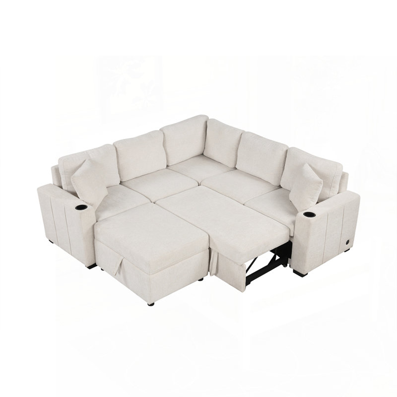 Canapé modulaire convertible polyvalent avec rangement dissimulé, Chenille beige