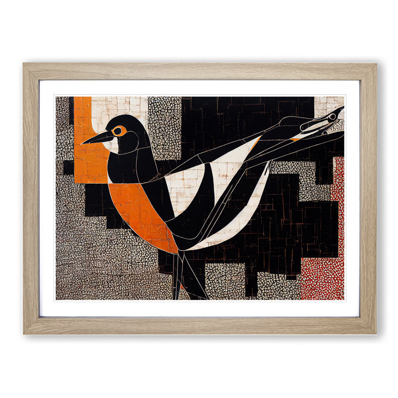 Expressive Abstract Bird 1 Piece Single Picture Frame Wall Art, 46cm H x 64cm W x 2cm D, Oak