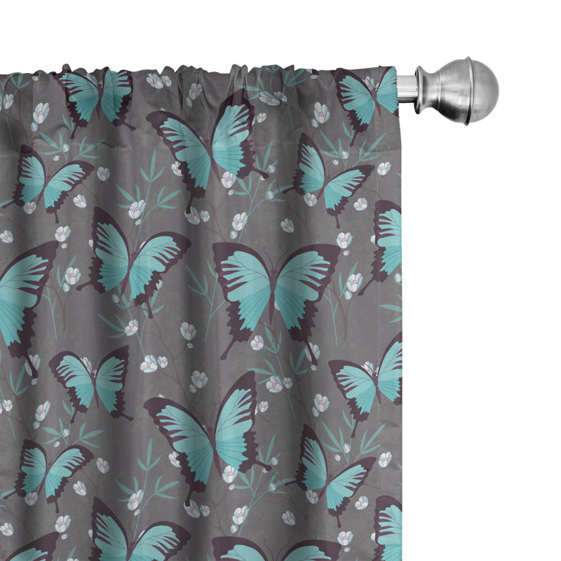 Paire de rideaux semi-transparents avec passe-tringle Butterflies, 28 po x 63 po