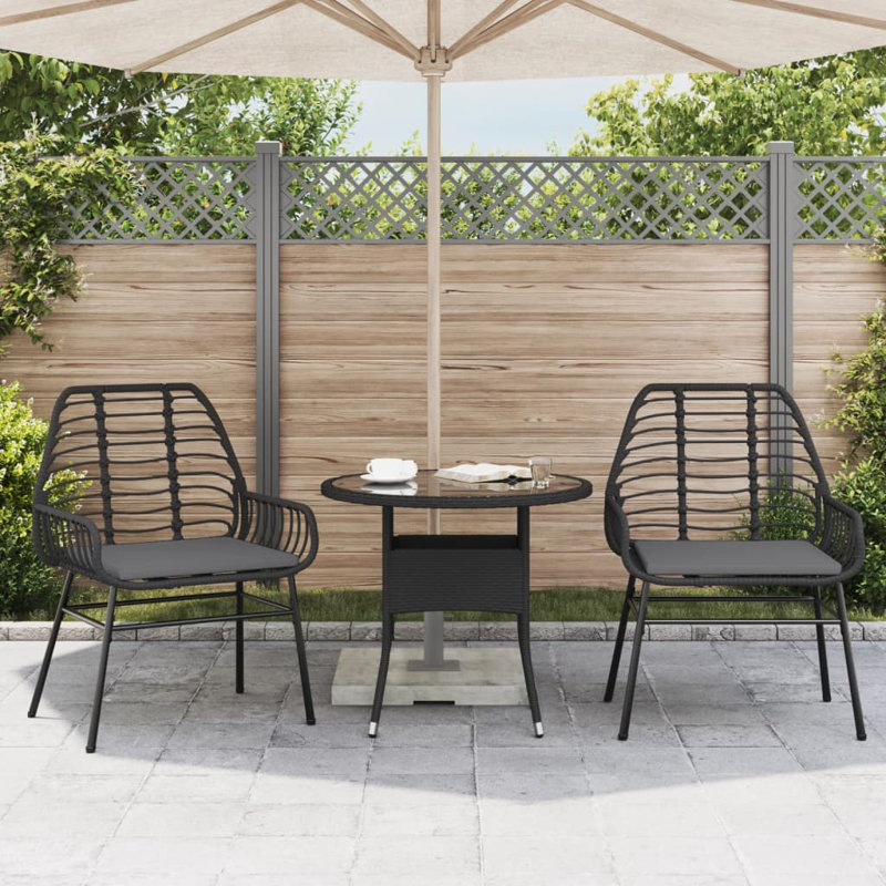 Chaises de patio 2 pièces avec coussins poly rotin, Gris foncé / Noir
