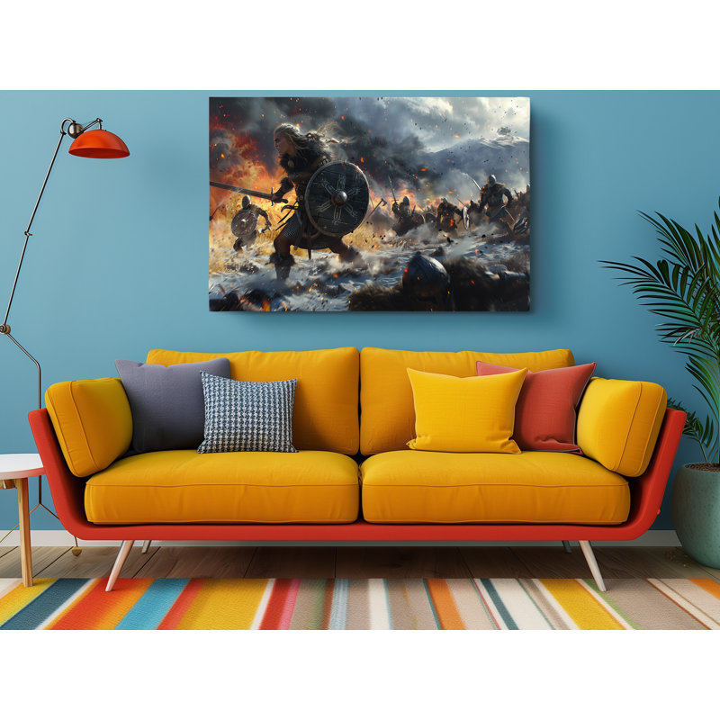 «Viking Warriors in Battle», impression sur toile murale moderne pour la maison et le bureau, H 16 po x l 24 po