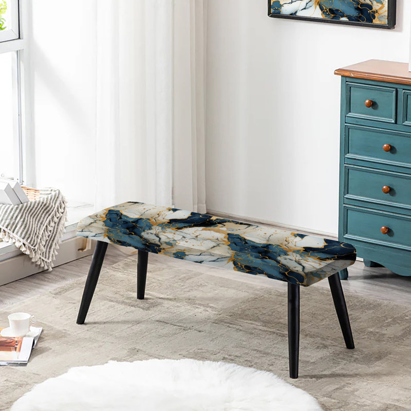 Banc rembourré noir, Gilded Gold And Teal Luxe Marble Opulence