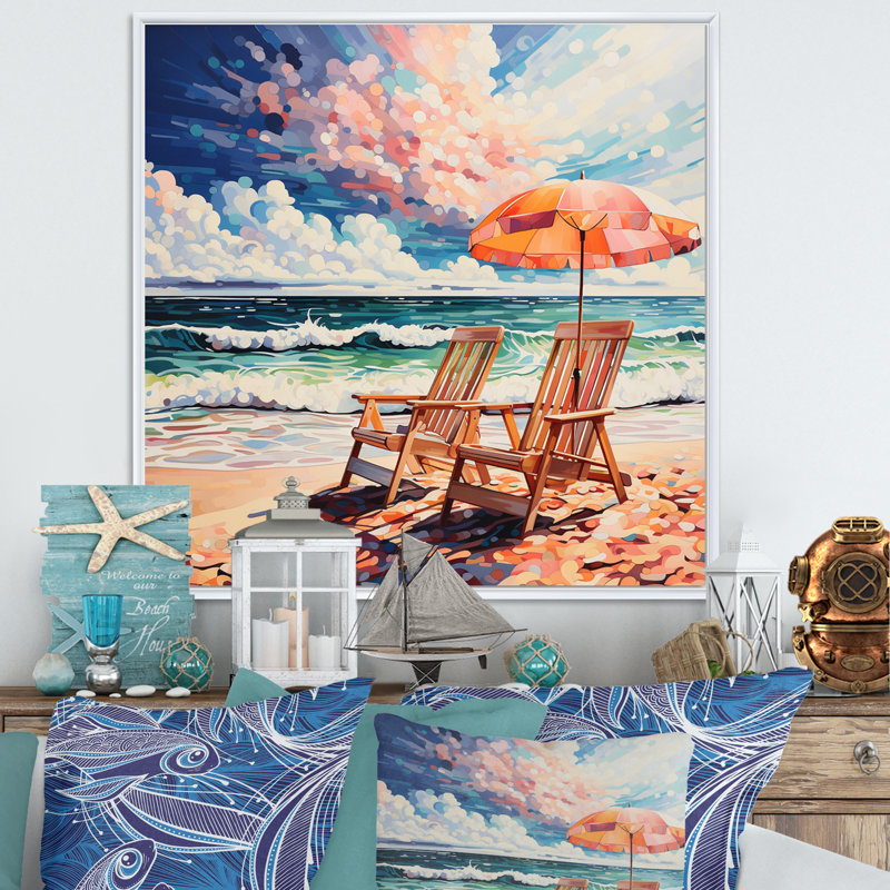 Beautray Beach Chairs Scenery I sur toile, H 16 po x l 16 po x P 1 po, Cadre flottant blanc