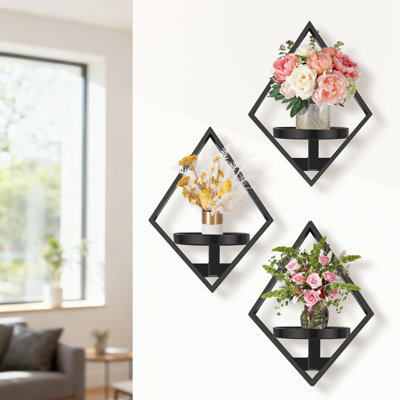 Ensemble de 3 tablettes murales géométriques en métal avec plateaux