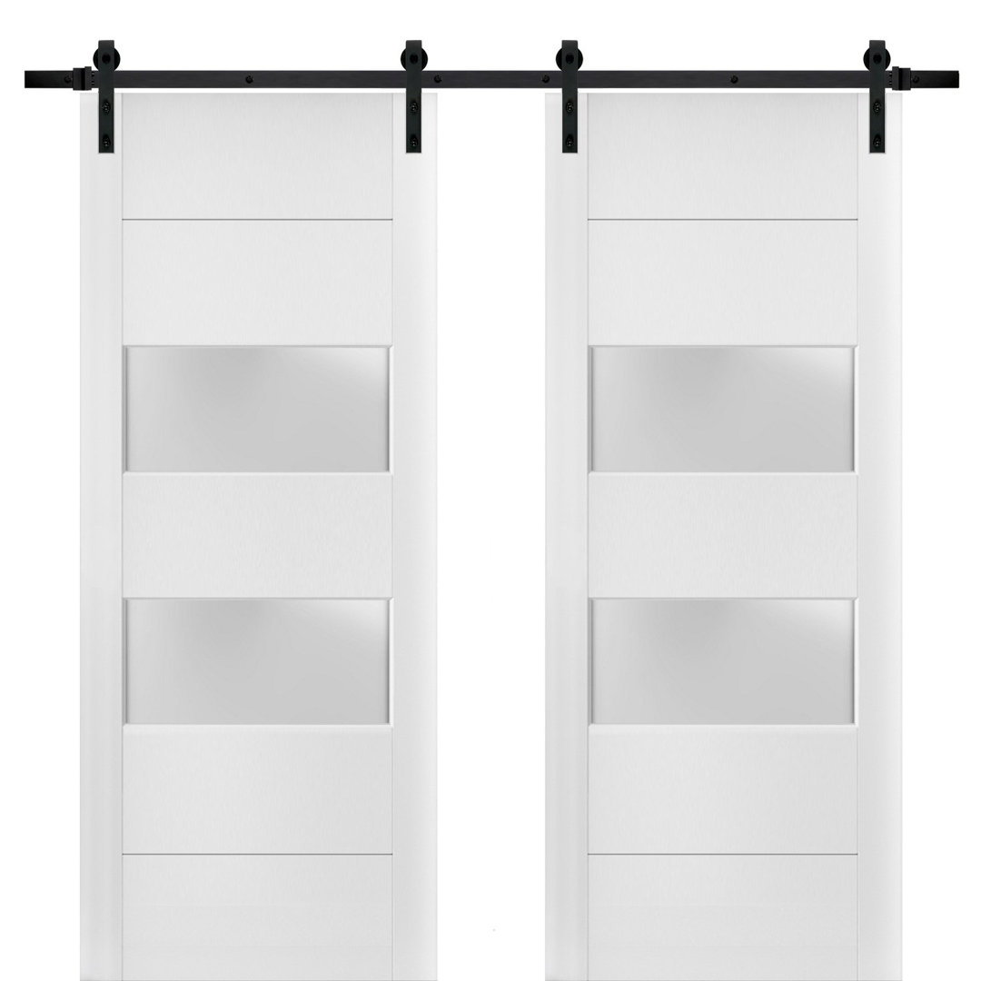 Lucia Frosted Glass Barn White Doors with Installation Hardware Kit SARTODOORS 