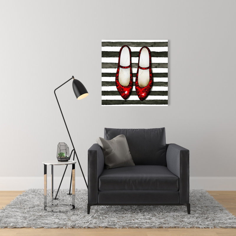Red Glossy Shoes Canvas | Contemporary Decor Striped Art