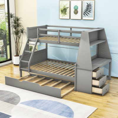 Kirksey Twin Over Full 3 Drawer Standard Bunk Bed with Built-in-Desk and Trundle by Viv + Rae™