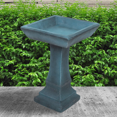 Simply Square Freestanding Glass Fiber Reinforced Concrete Outdoor Bird Bath