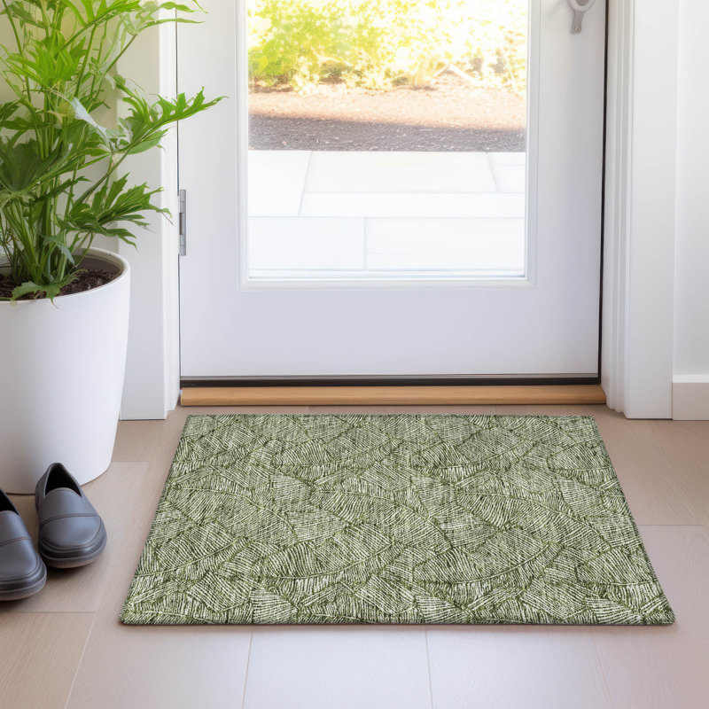 Premium Machine Washable Prisco Olive Rug, Rectangle 1'8" x 2'6"