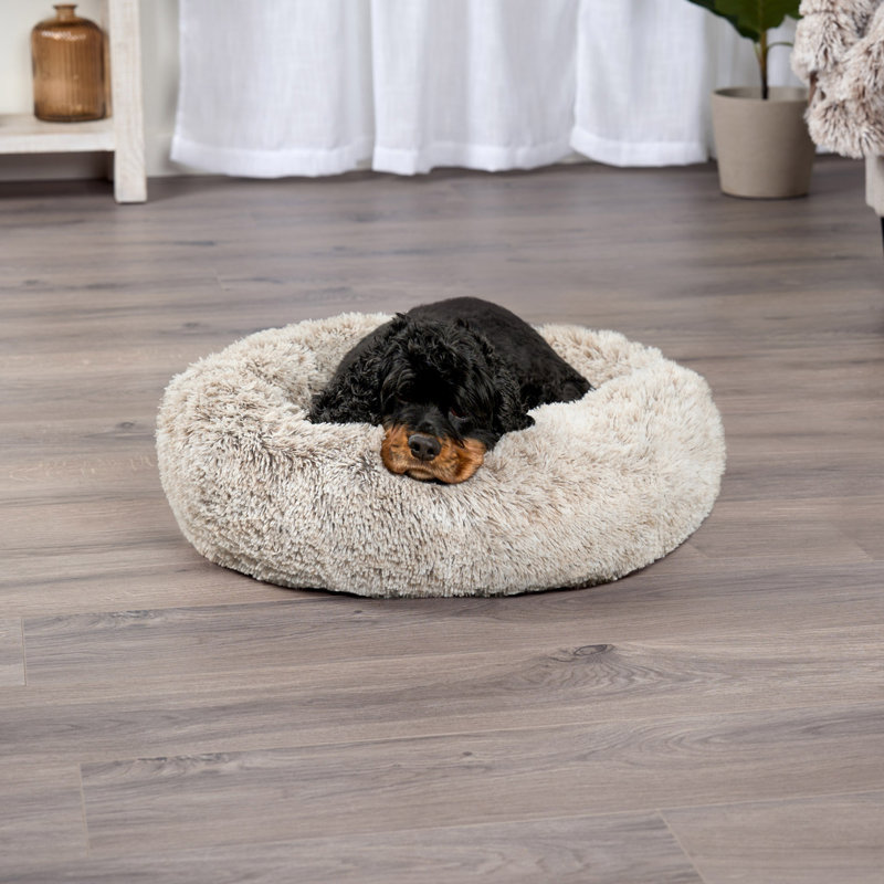 Small Mist Gray Faux Fur Orthopedic Donut Pet Bed