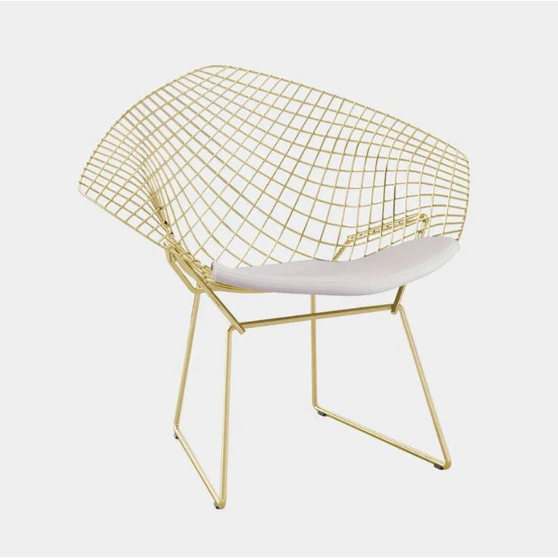 Chaise d'appoint rembourrée en maille Drews, Blanc, Doré