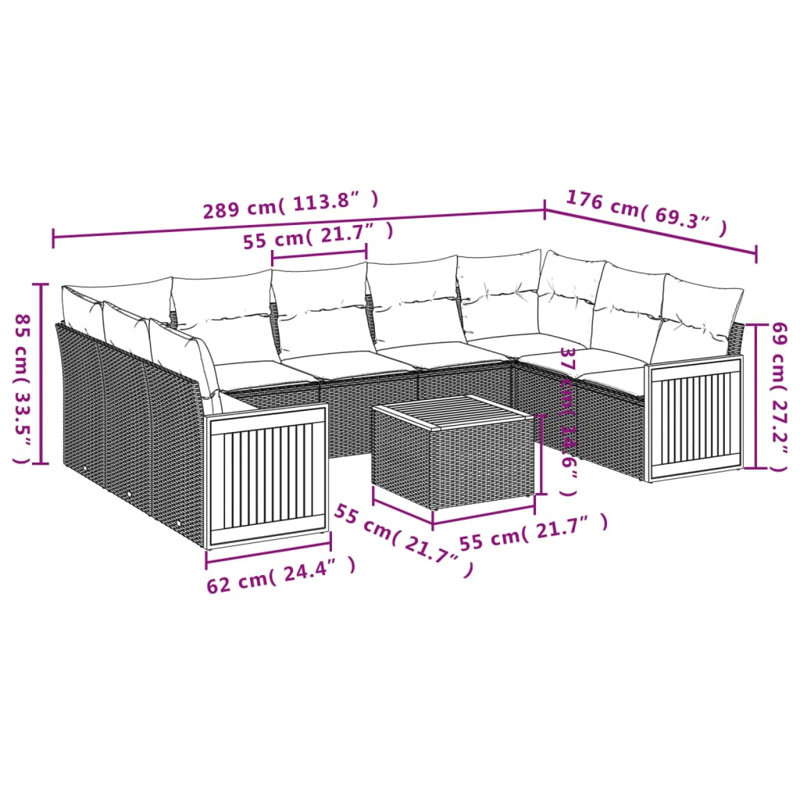 Ensemble de canapé de jardin Vidaxl gris