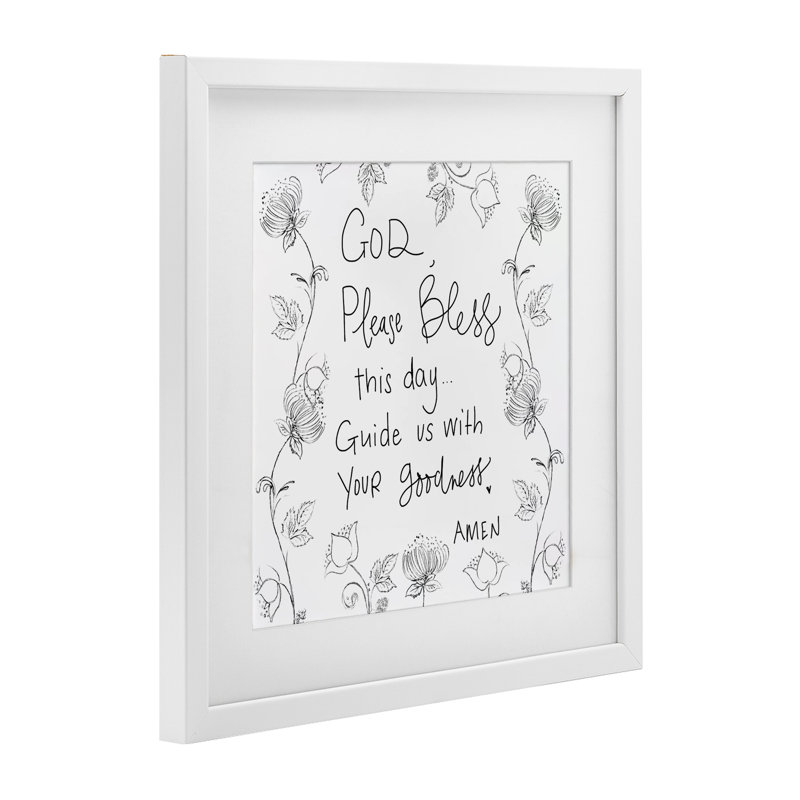 «God Bless This Day», reproduction sous verre encadrée, design par Patricia Pinto, H 16 po x l 16 po, Cadre blanc côtier