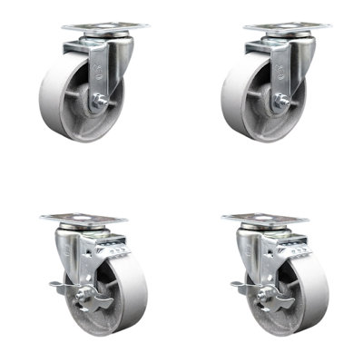 4 Piece Semi Steel Swivel Top Plate Caster Set with 2 Brakes
